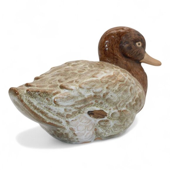 Vintage Ceramic Duck Figurine Brown & Green Decorative Collectible Home Decor Di - Picture 6 of 8